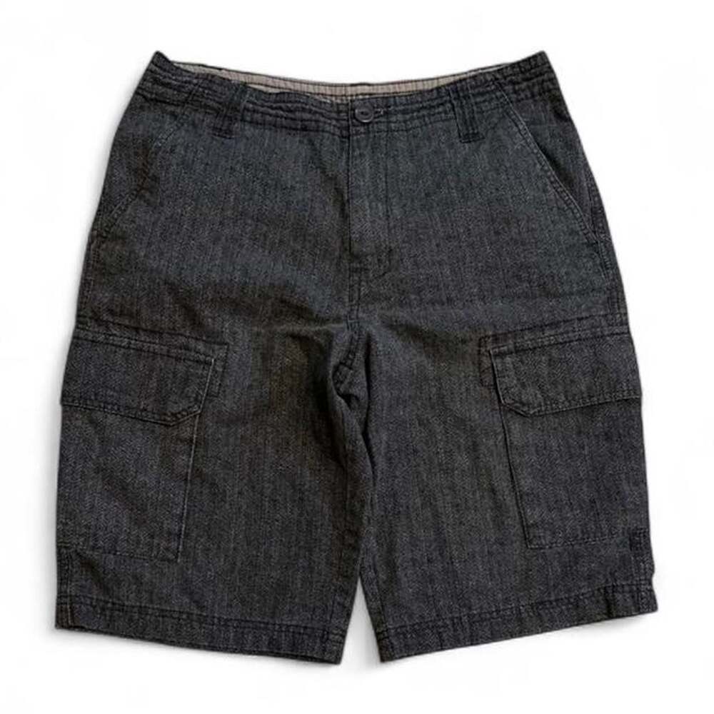 Vintage Y2K Route 66 Charcoal Herringbone Cargo Shorts